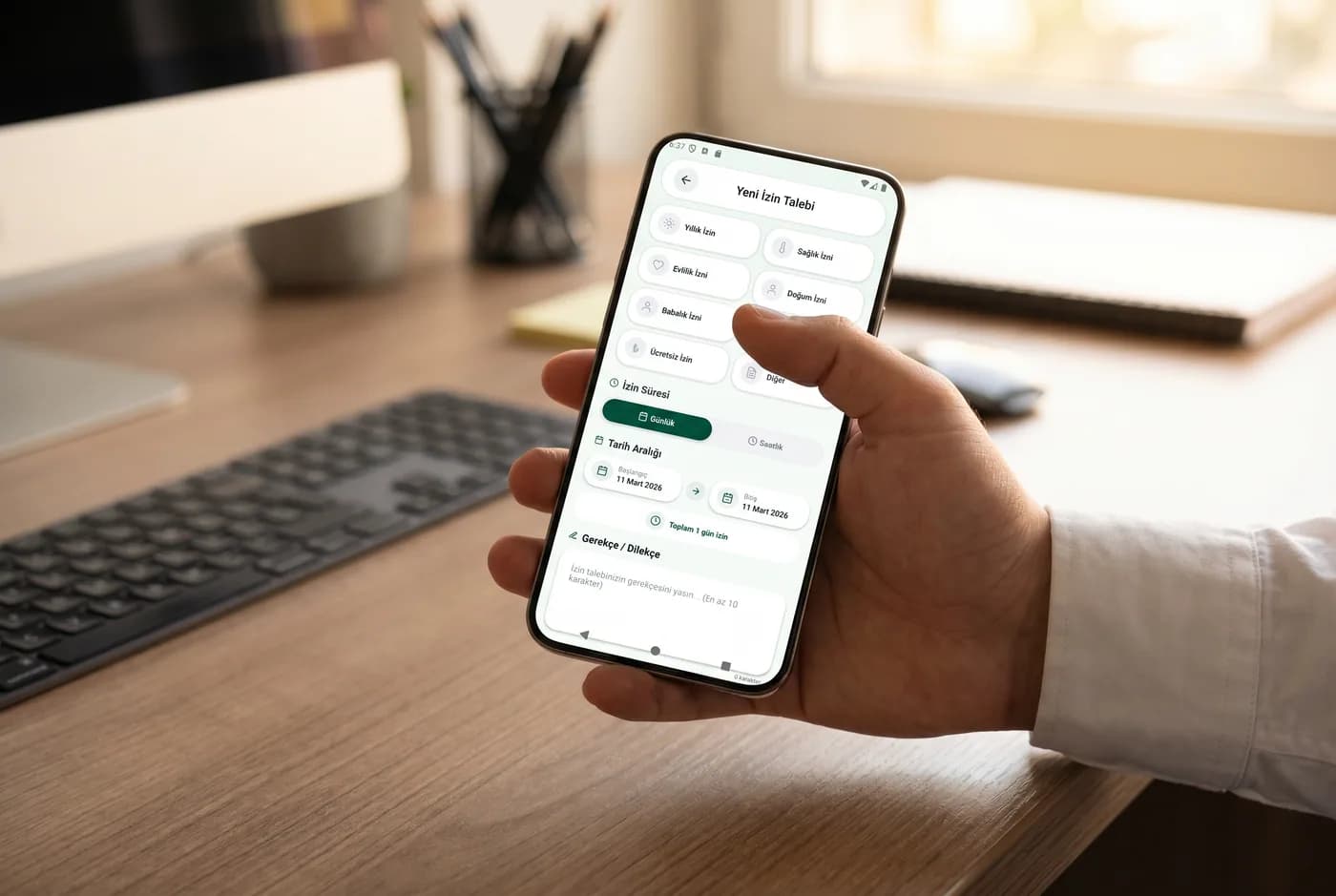 Mobile time-off request and approval screen