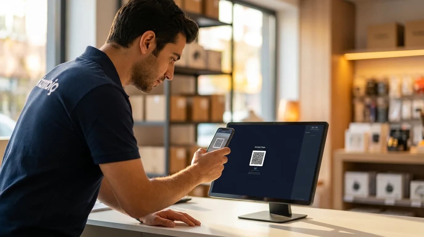 Retail staff clocking in on a store tablet kiosk
