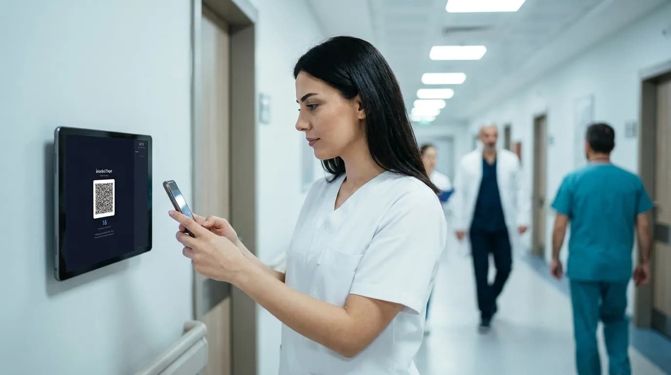 Care staff clocking in contactlessly for a 24/7 rota