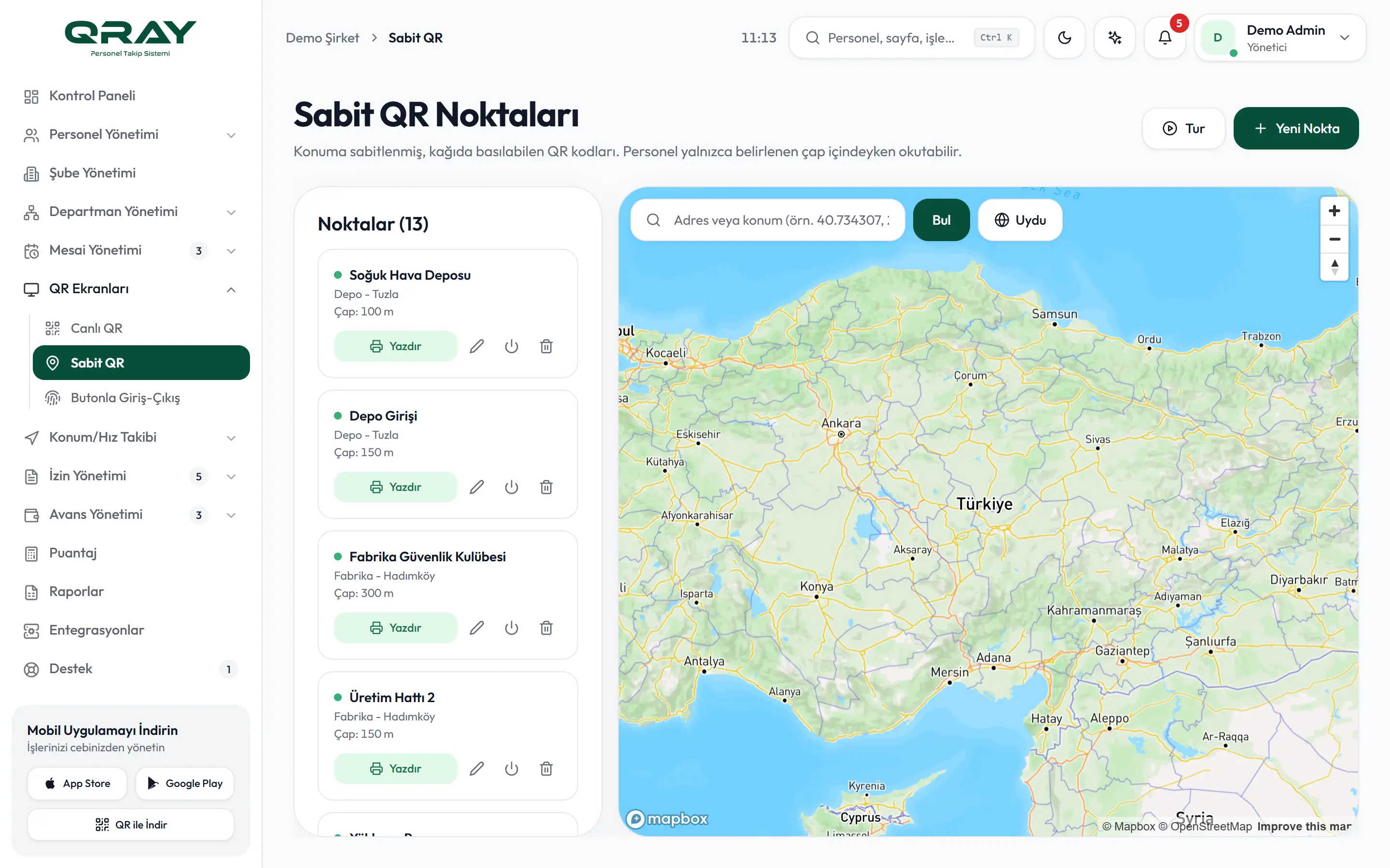 QRAY yönetim paneli, Sabit QR ekranı