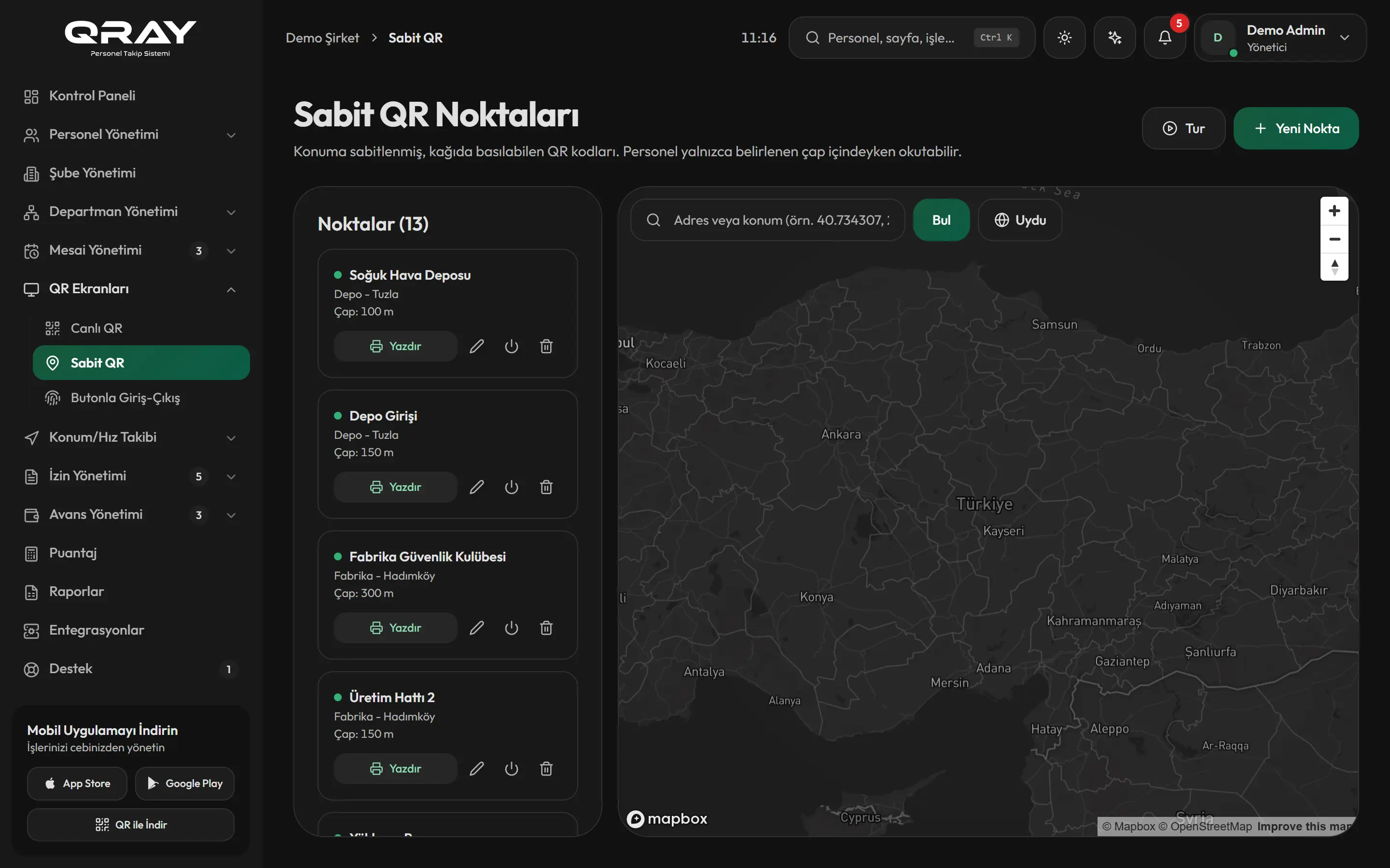 QRAY yönetim paneli, Sabit QR ekranı